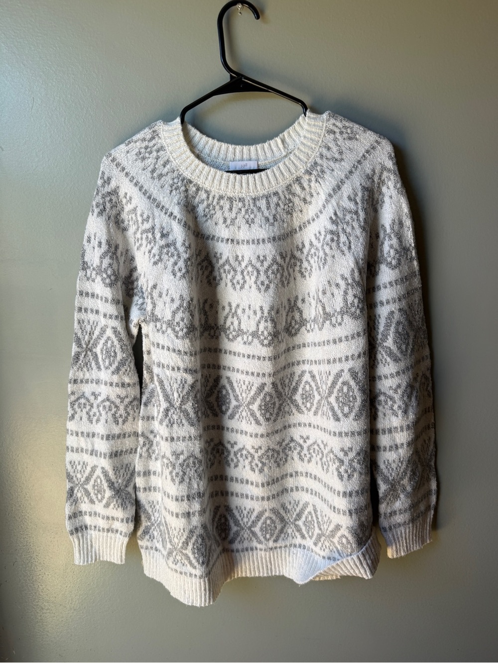 J. Jill Fair Isle Nordic Sweater Cream Gray Size S Tall